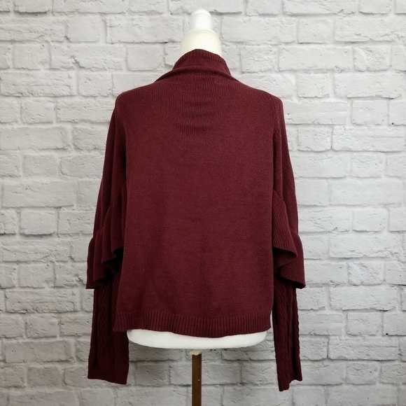 Project Naadam maroon red mock neck ruffle cable knit sweater women's  M NWT - Picture 3 of 7
